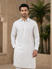 Majestic by Fabrieco Men's Unstitched Blended Suit - Off White