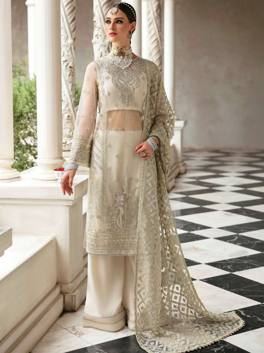 Ayzel by Afrozeh Panache Unstitched Net 3Pc Suit AZ-V5-07 OMNI WHITE