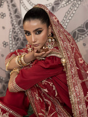 Hemstitch Embroidered Raw Silk Ready to Wear 3Pc Suit - Rose
