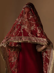 Hemstitch Embroidered Raw Silk Ready to Wear 3Pc Suit - Rose