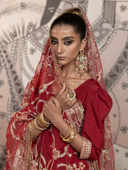 Hemstitch Embroidered Raw Silk Ready to Wear 3Pc Suit - Rose
