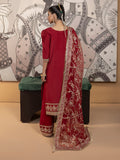 Hemstitch Embroidered Raw Silk Ready to Wear 3Pc Suit - Rose