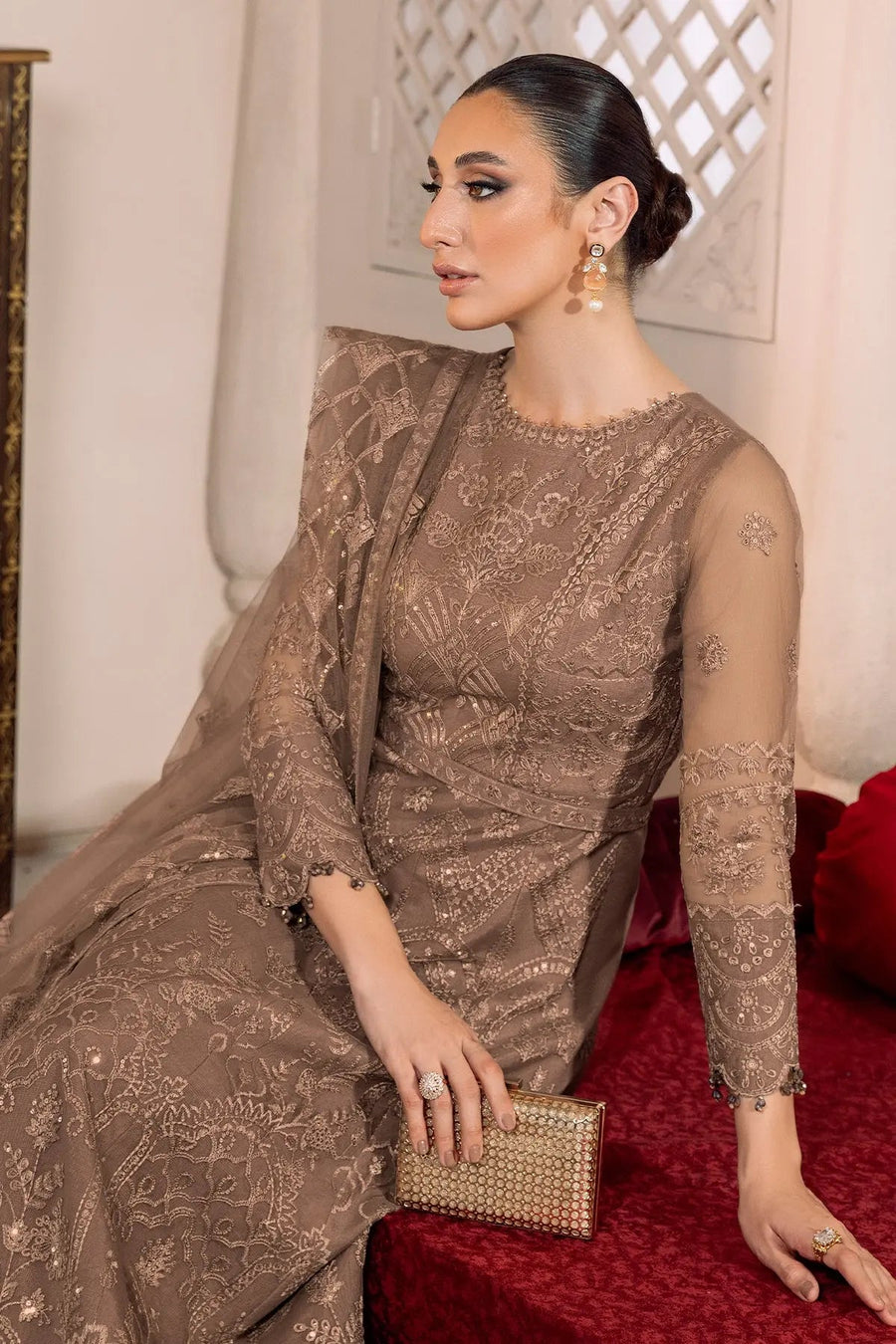 AF-DUA-3010-Ryan Beige Embroidered Chiffon