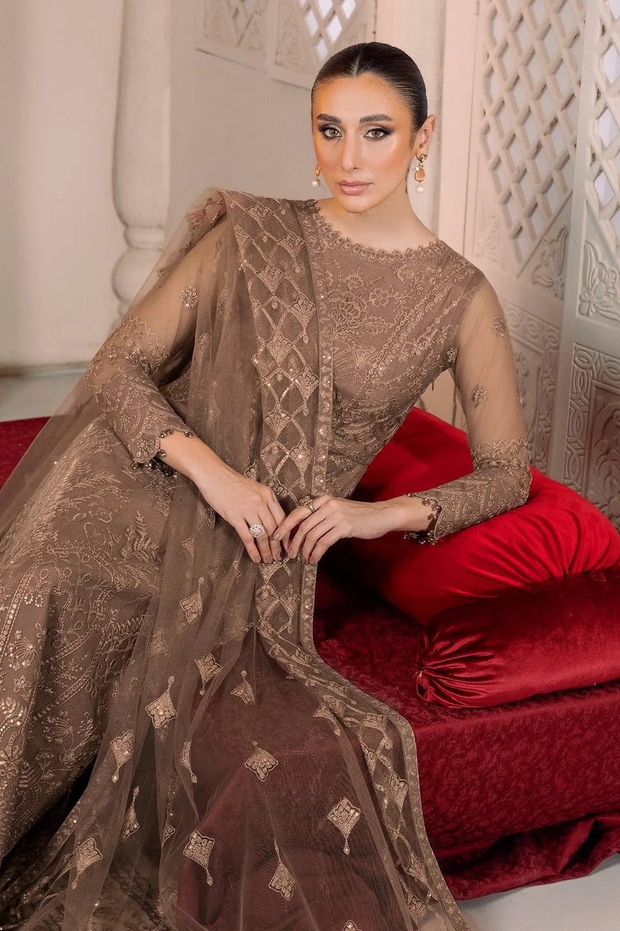 AF-DUA-3010-Ryan Beige Embroidered Chiffon