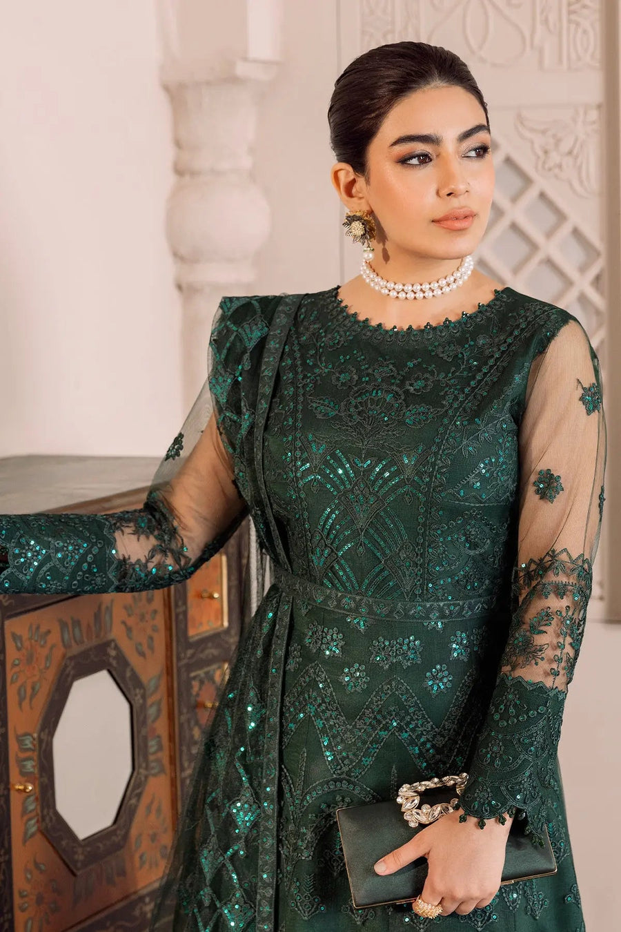 AF-DUA-3009-Ryan Green Embroidered Chiffon