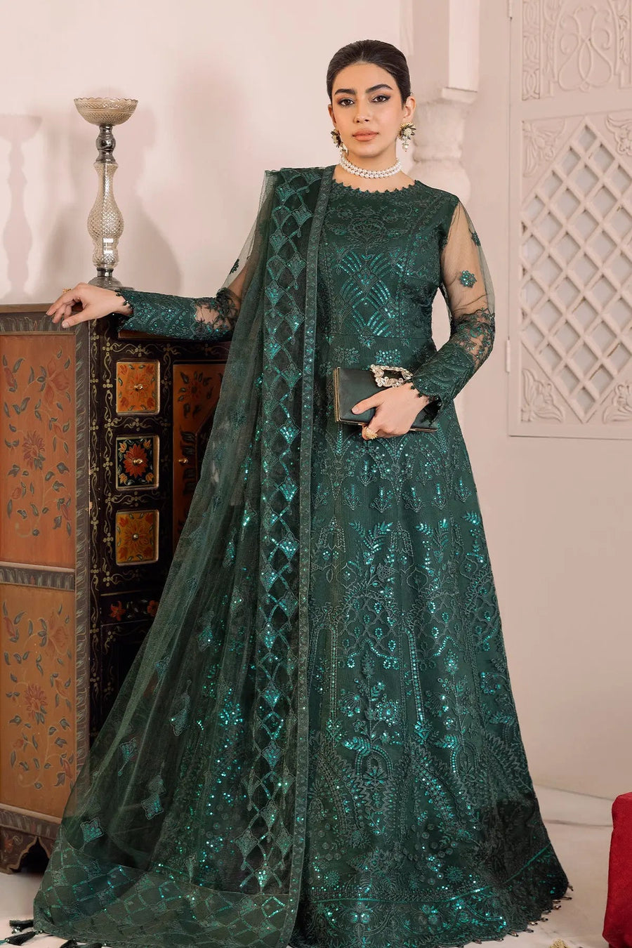 AF-DUA-3009-Ryan Green Embroidered Chiffon