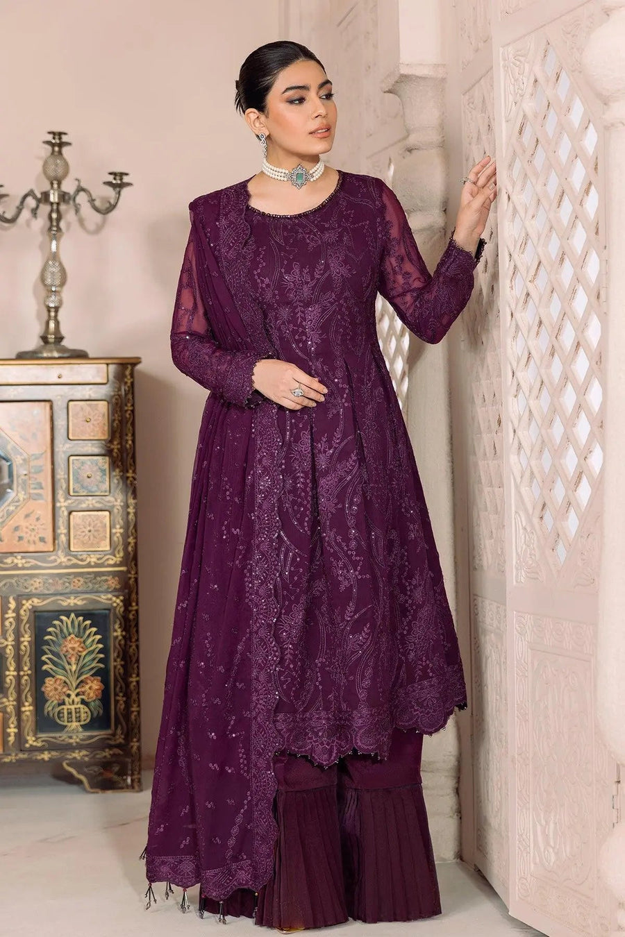 AF-DUA-3005-Sylvi Purple Embroidered Chiffon