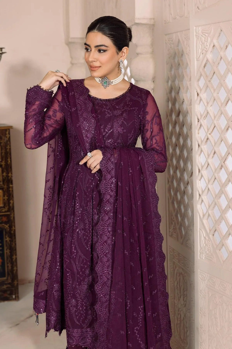 AF-DUA-3005-Sylvi Purple Embroidered Chiffon
