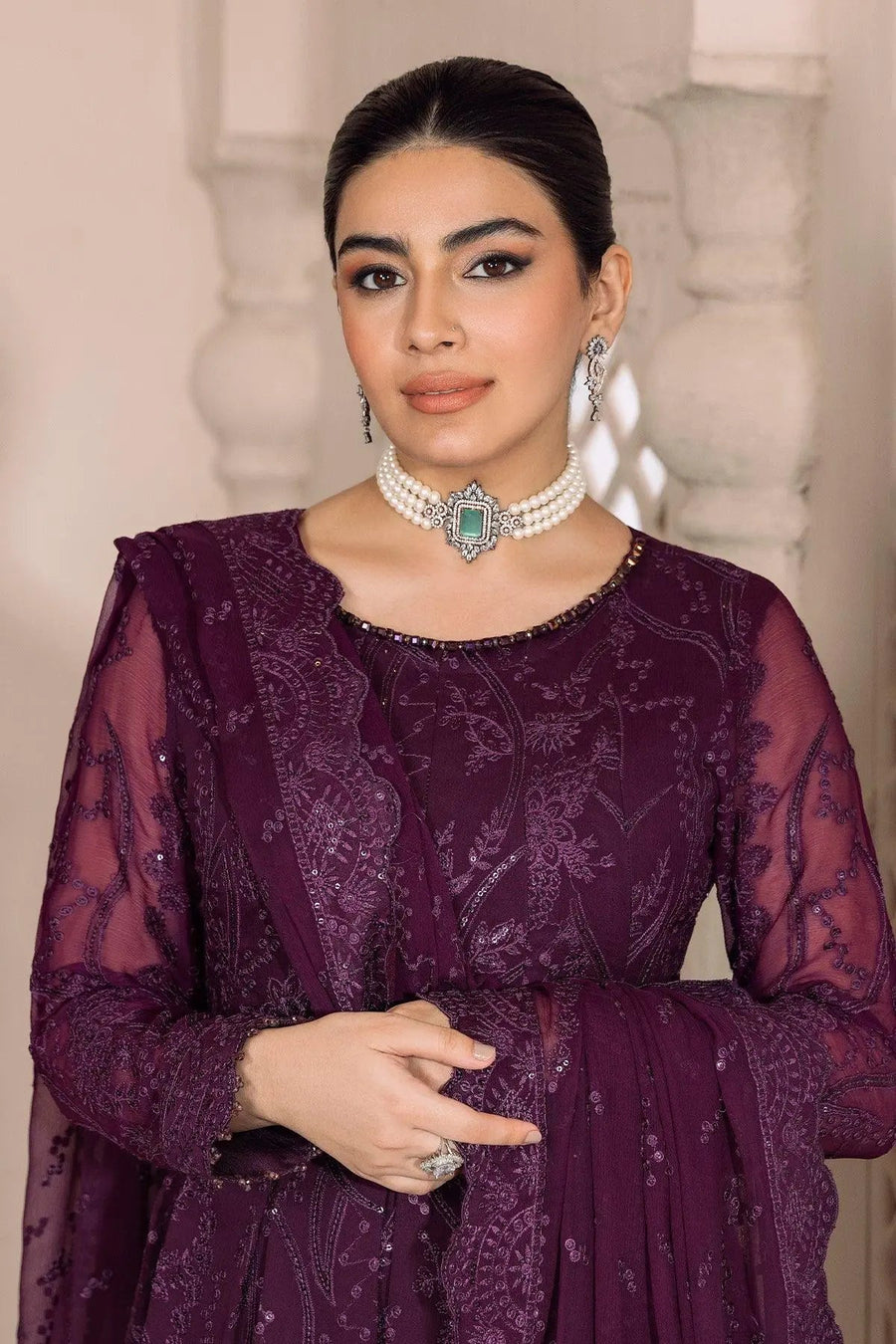 AF-DUA-3005-Sylvi Purple Embroidered Chiffon