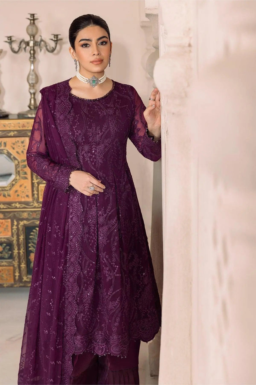 AF-DUA-3005-Sylvi Purple Embroidered Chiffon