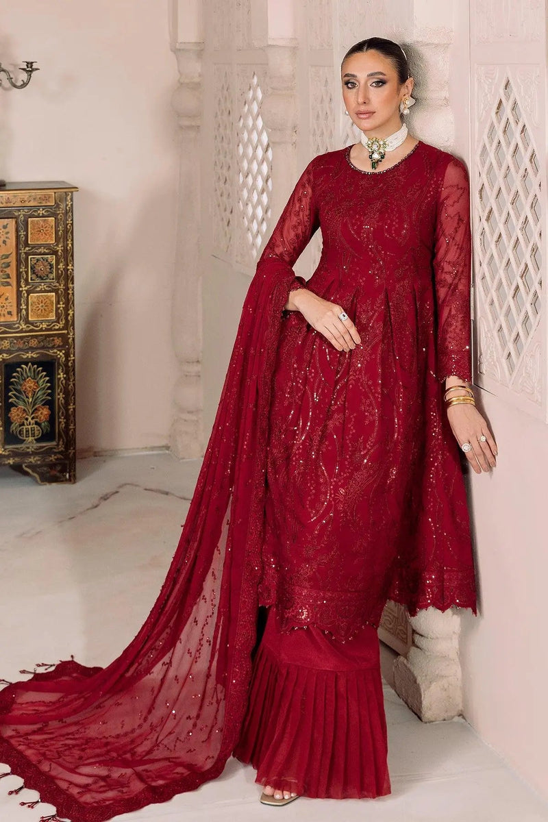 AF-DUA-3006-Sylvi Red Embroidered Chiffon