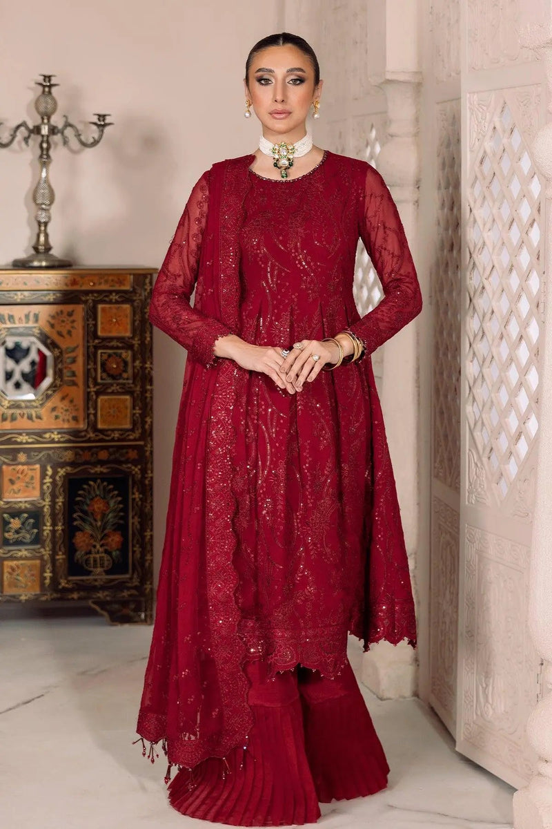 AF-DUA-3006-Sylvi Red Embroidered Chiffon
