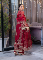 Qalb by Suveez Embroidered Net Unstitched 3Pc Suit - Saraab