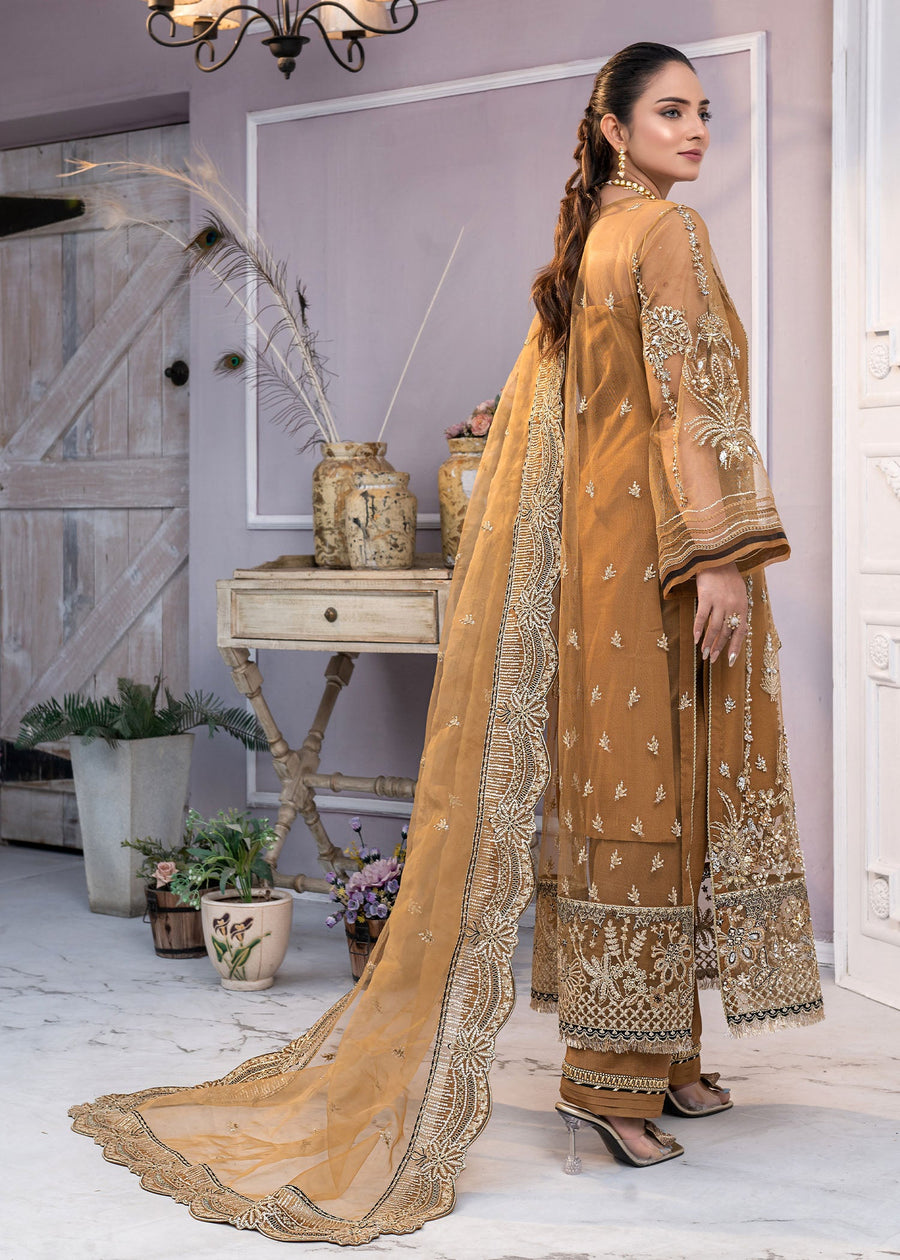 Qalb by Suveez Embroidered Net Unstitched 3Pc Suit - Ziba