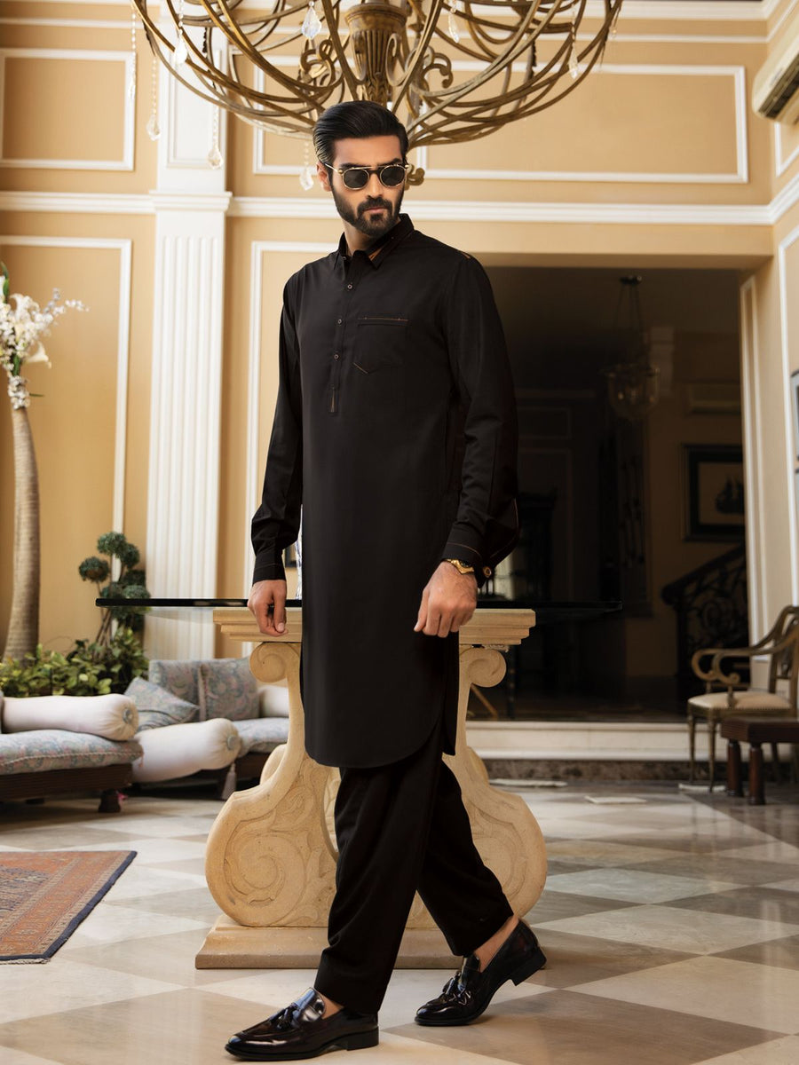 Safeer by edenrobe Men’s Blended Shalwar Kameez EMUB19W-Joy Black - FaisalFabrics.pk