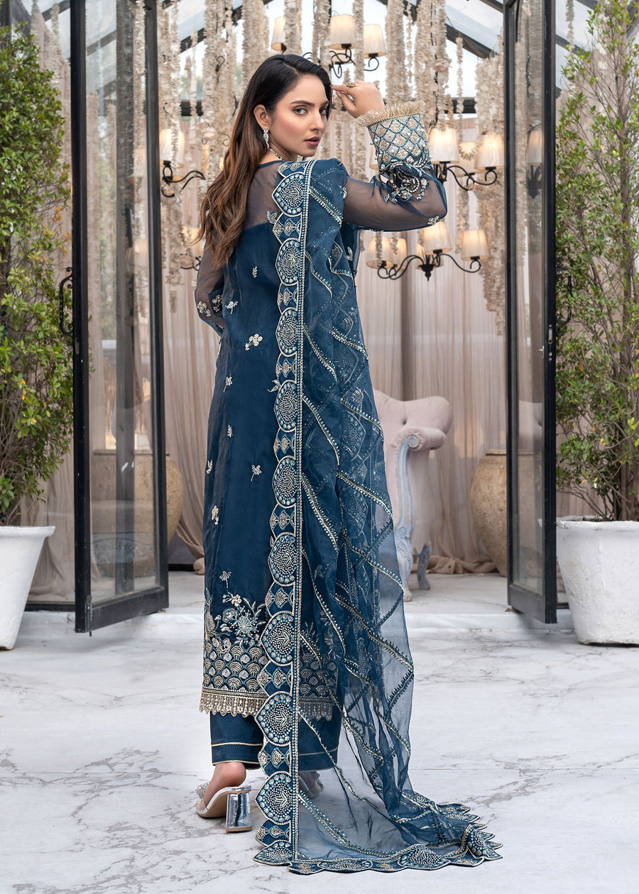 Qalb by Suveez Embroidered Organza Unstitched 3Pc Suit - Nigaar