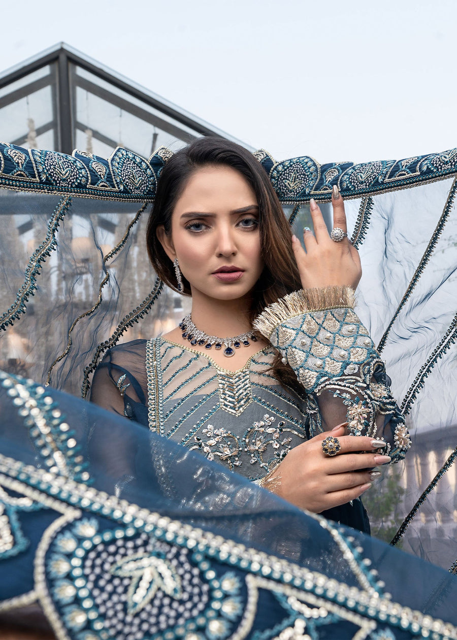 Qalb by Suveez Embroidered Organza Unstitched 3Pc Suit - Nigaar