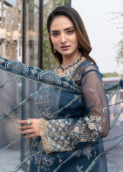 Qalb by Suveez Embroidered Organza Unstitched 3Pc Suit - Nigaar