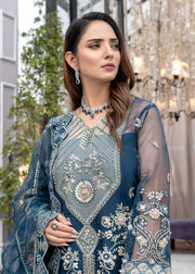 Qalb by Suveez Embroidered Organza Unstitched 3Pc Suit - Nigaar