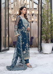 Qalb by Suveez Embroidered Organza Unstitched 3Pc Suit - Nigaar