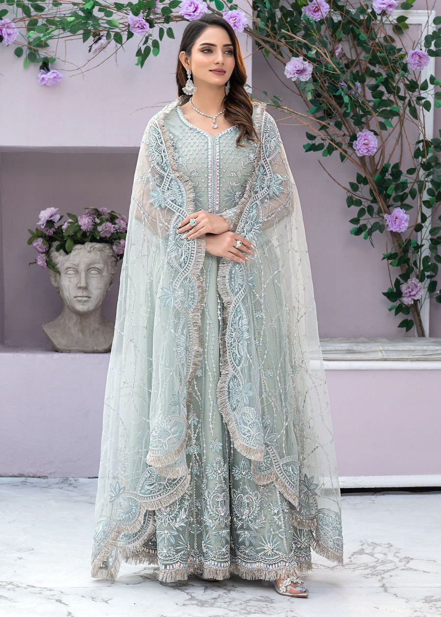 Qalb by Suveez Embroidered Net Unstitched 3Pc Suit - Nureh