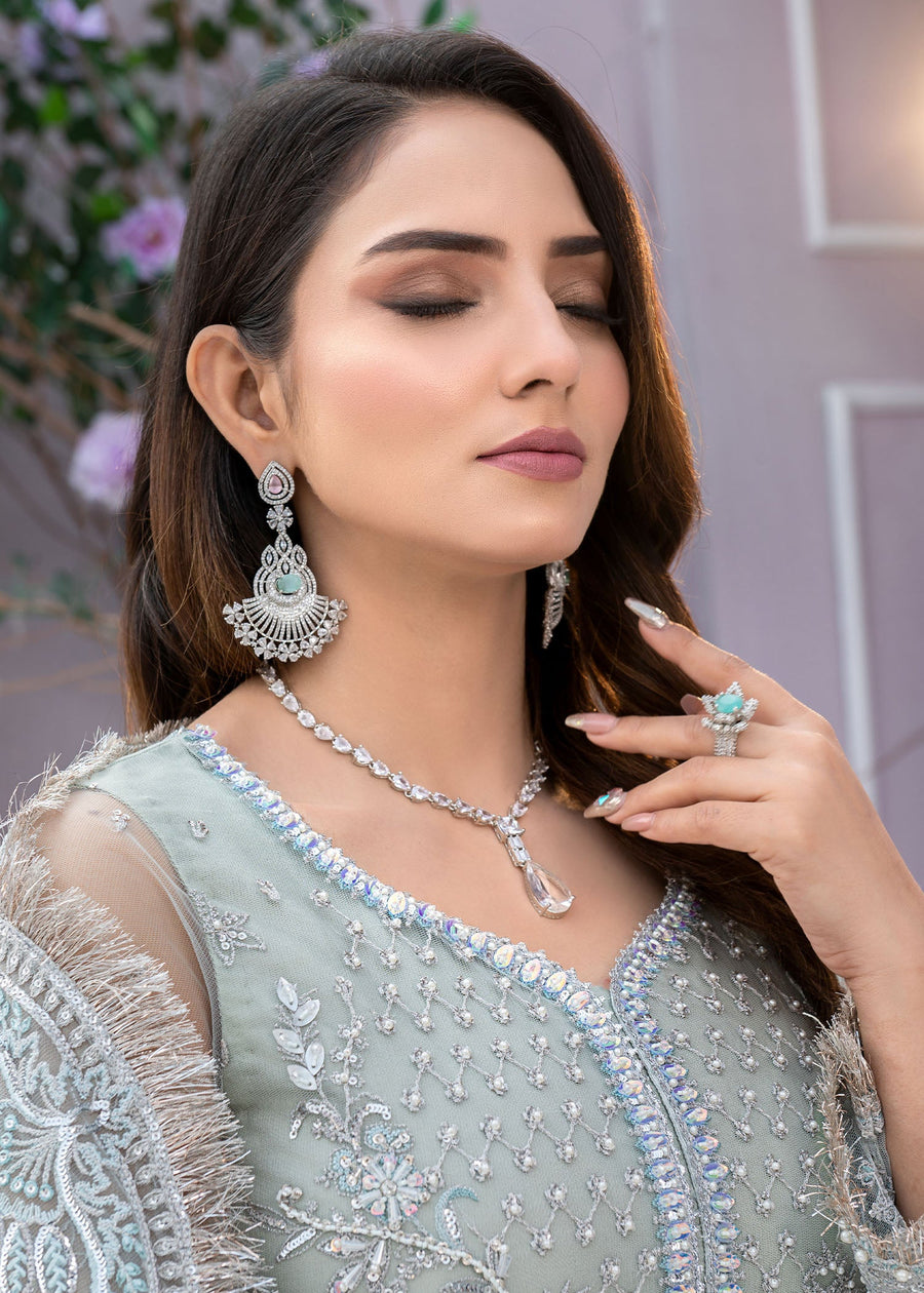 Qalb by Suveez Embroidered Net Unstitched 3Pc Suit - Nureh