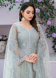 Qalb by Suveez Embroidered Net Unstitched 3Pc Suit - Nureh