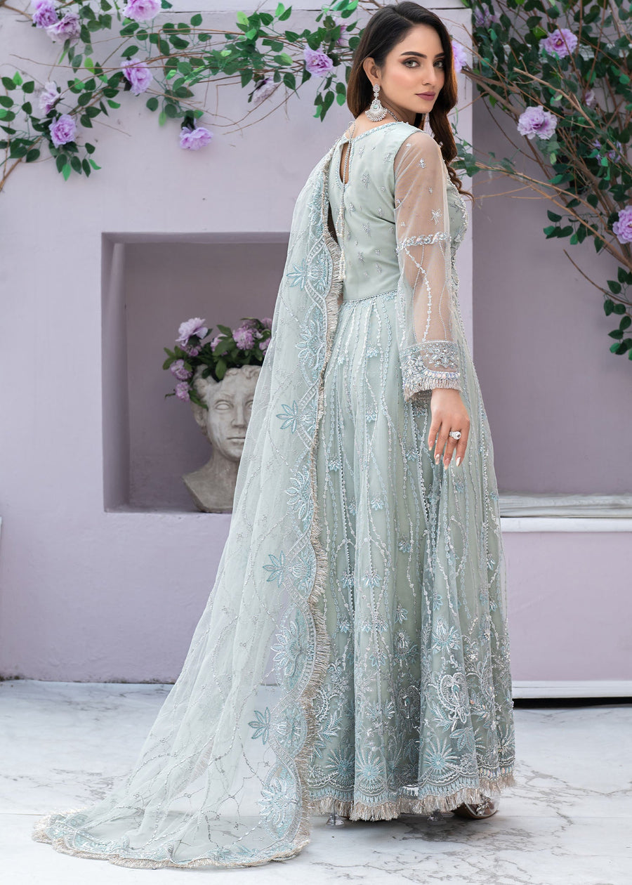 Qalb by Suveez Embroidered Net Unstitched 3Pc Suit - Nureh