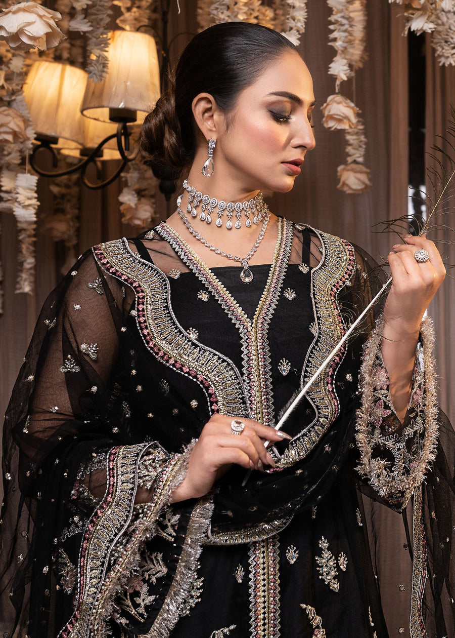 Qalb by Suveez Embroidered Net Unstitched 3Pc Suit - Zareen