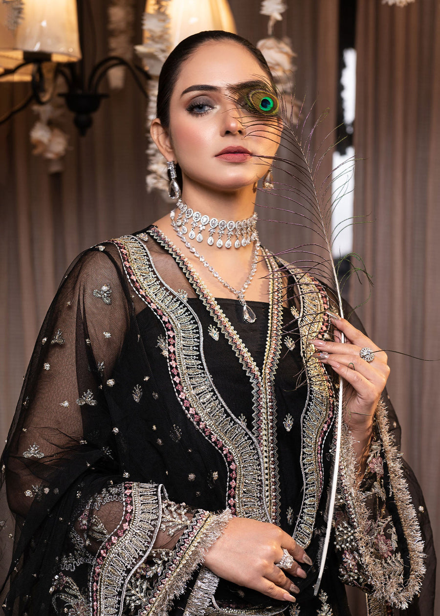 Qalb by Suveez Embroidered Net Unstitched 3Pc Suit - Zareen