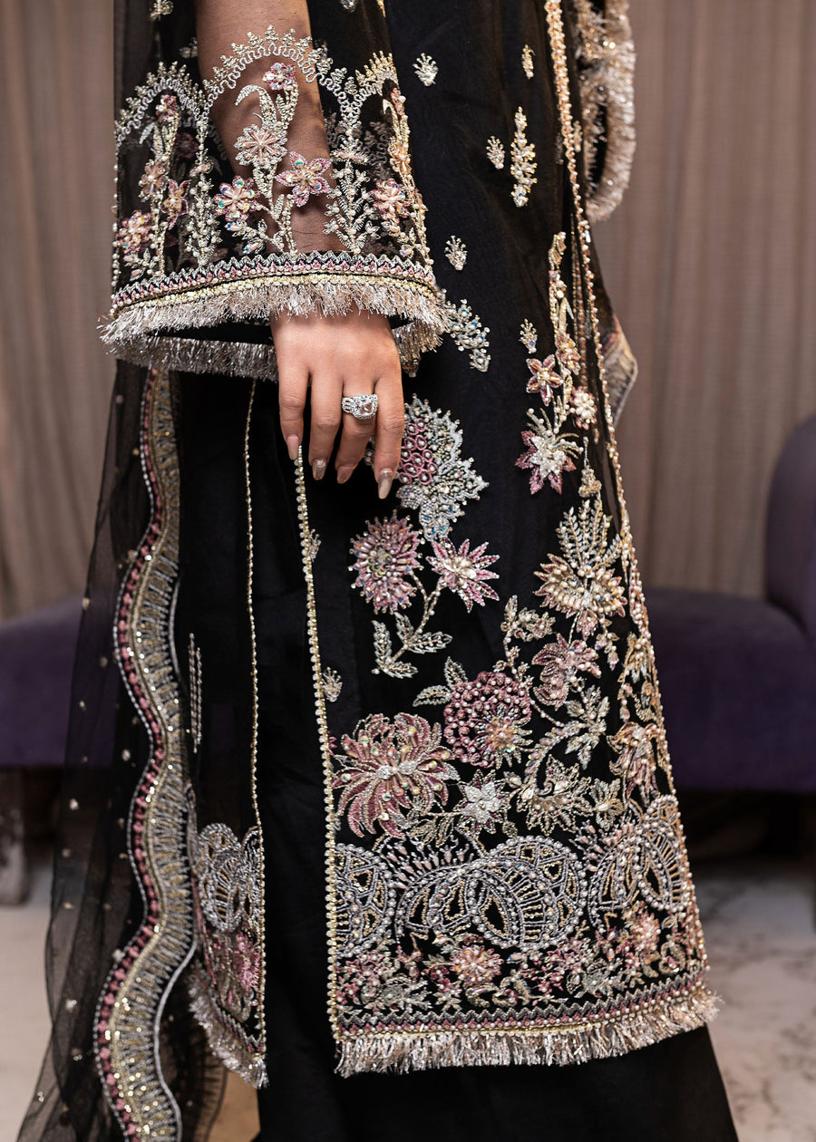 Qalb by Suveez Embroidered Net Unstitched 3Pc Suit - Zareen