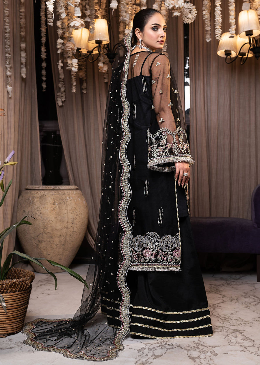 Qalb by Suveez Embroidered Net Unstitched 3Pc Suit - Zareen