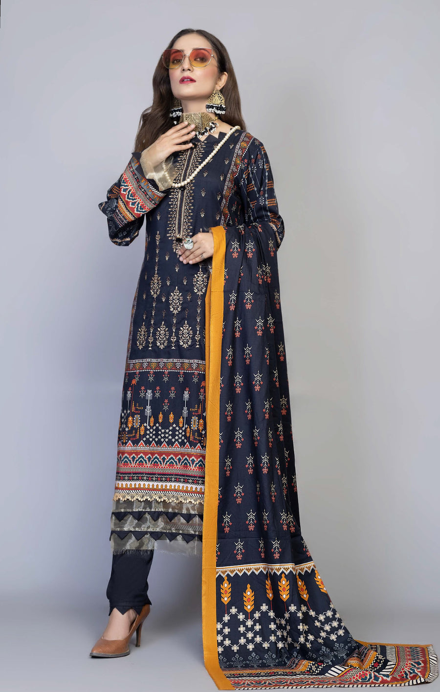 Florence Vol 04 Embroidered Staple Linen Unstitched 3Pc Suit D-01