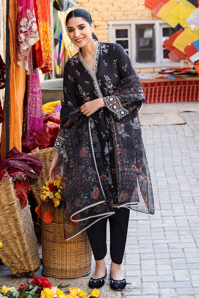 Cross Stitch Uraan Premium Lawn Unstitched 3Pc Suit D-19 RAVEN COAL
