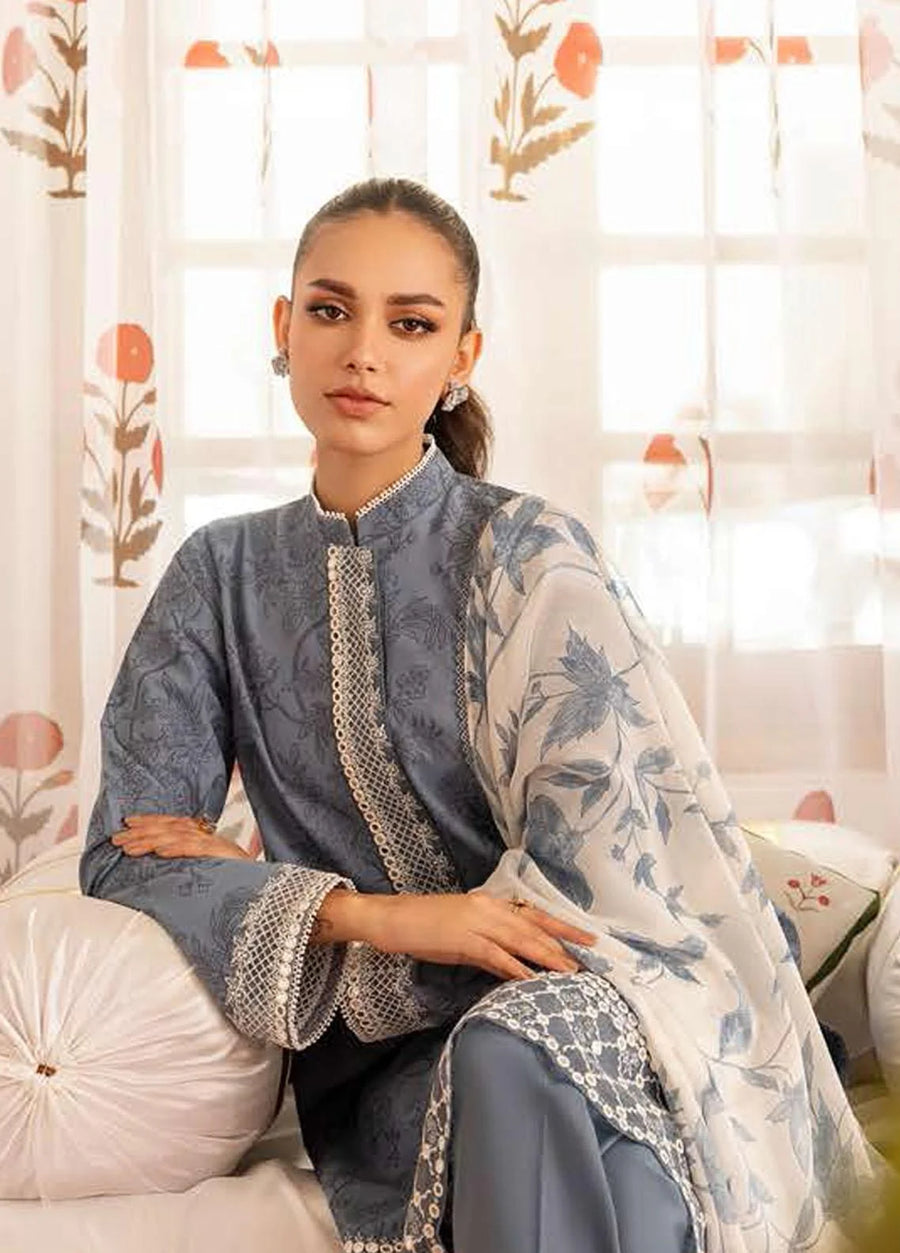 Cross Stitch Embroidered Jacquard Unstitched 3Pc Suit D-01 Beryl Fern