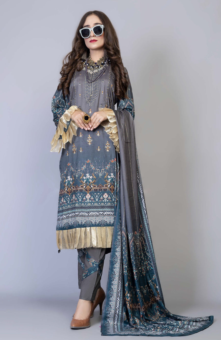 Florence Vol 04 Embroidered Staple Linen Unstitched 3Pc Suit D-02