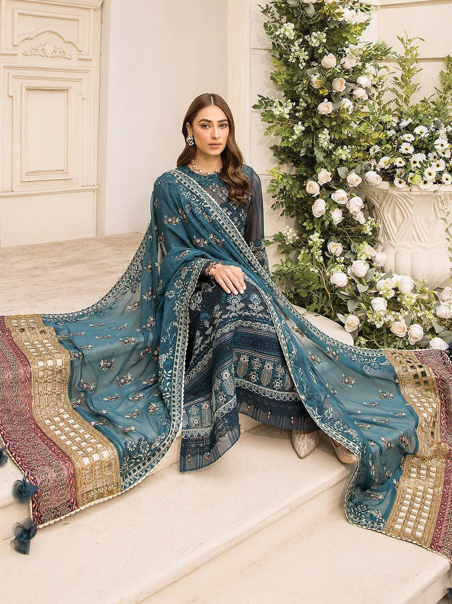 XENIA Formals Ishya Luxury Unstitched Embroidered Chiffon 3Pc 02-FAMIYA