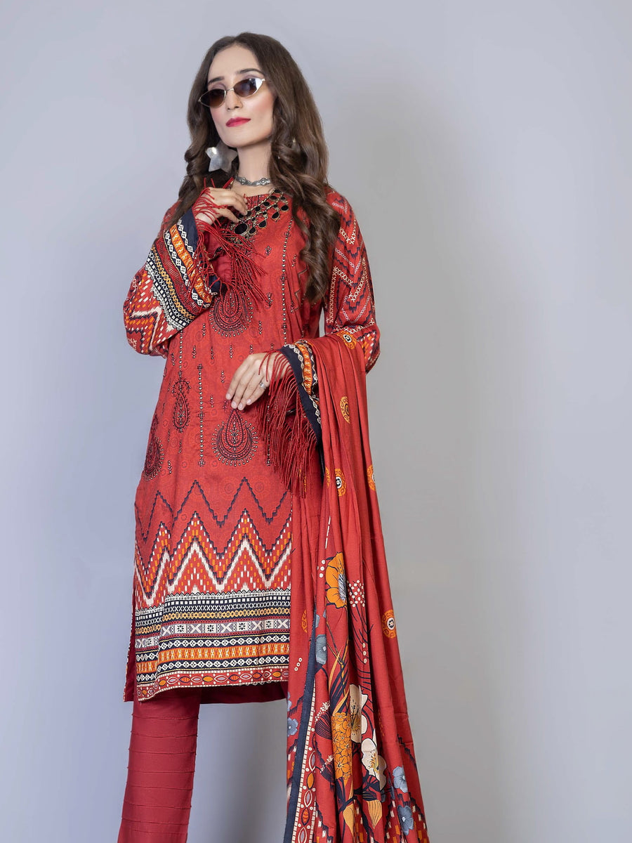Florence Vol 04 Embroidered Staple Linen Unstitched 3Pc Suit D-03