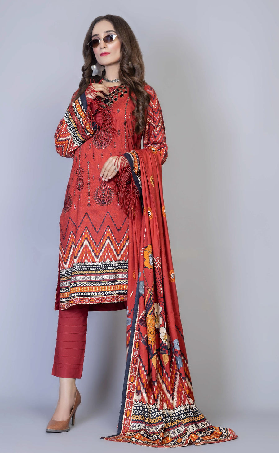 Florence Vol 04 Embroidered Staple Linen Unstitched 3Pc Suit D-03