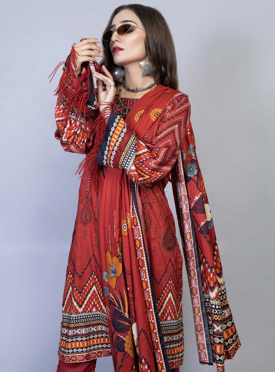 Florence Vol 04 Embroidered Staple Linen Unstitched 3Pc Suit D-03