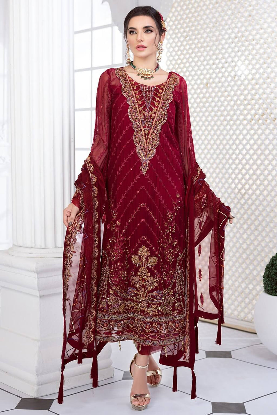 Meeral Ashna Luxury Chiffon Unstitched 3 Piece Suit 04- ELAHEH - FaisalFabrics.pk
