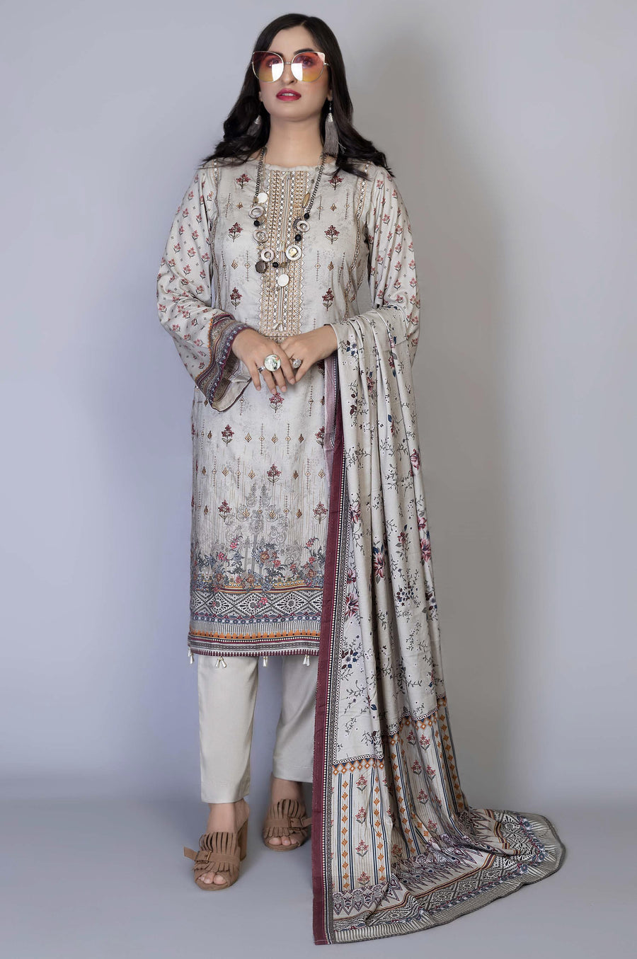 Florence Vol 04 Embroidered Staple Linen Unstitched 3Pc Suit D-04