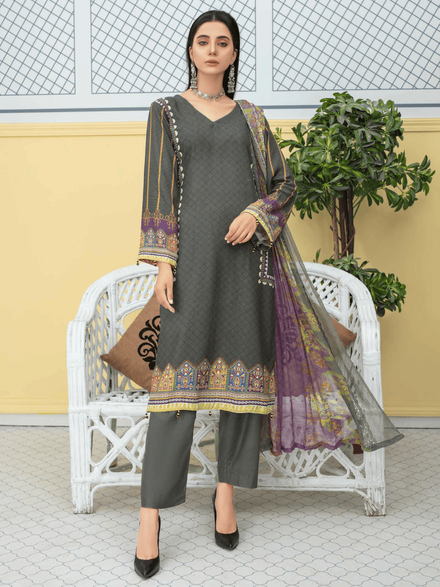 Fiza Noor Eshal Embroidered Karandi Unstitched 3Pc Suit D-04