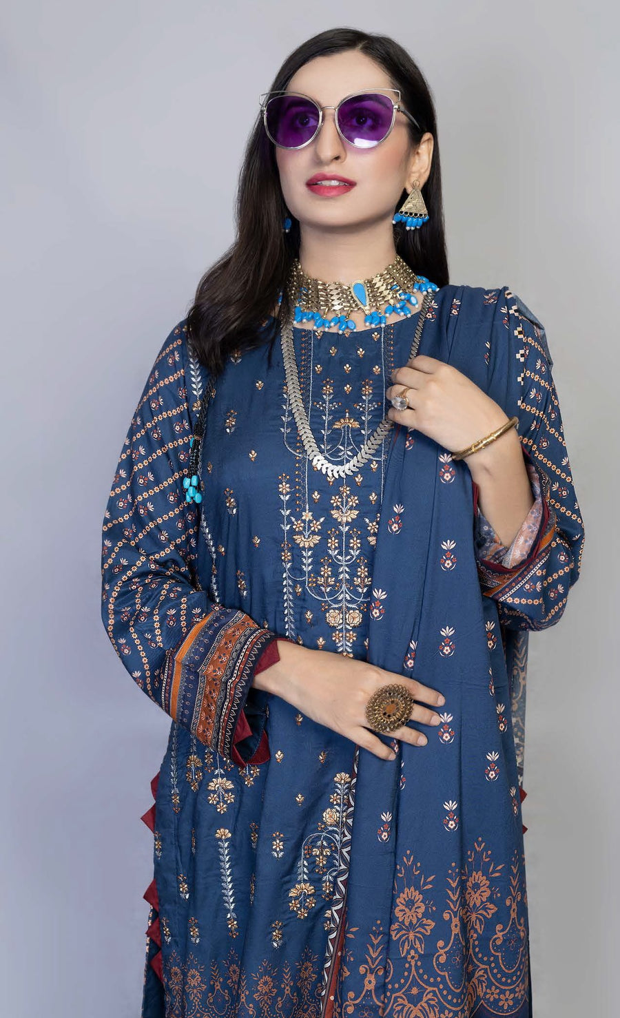 Florence Vol 05 Embroidered Staple Linen Unstitched 3Pc Suit D-04