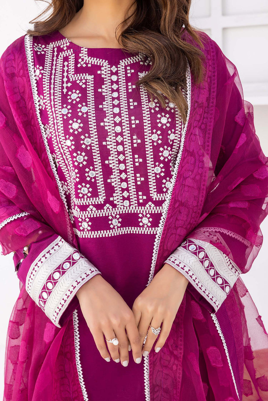 Nuriyaa Spring Summer Embroidered Lawn Pret 3 Piece Suit - Scarlet