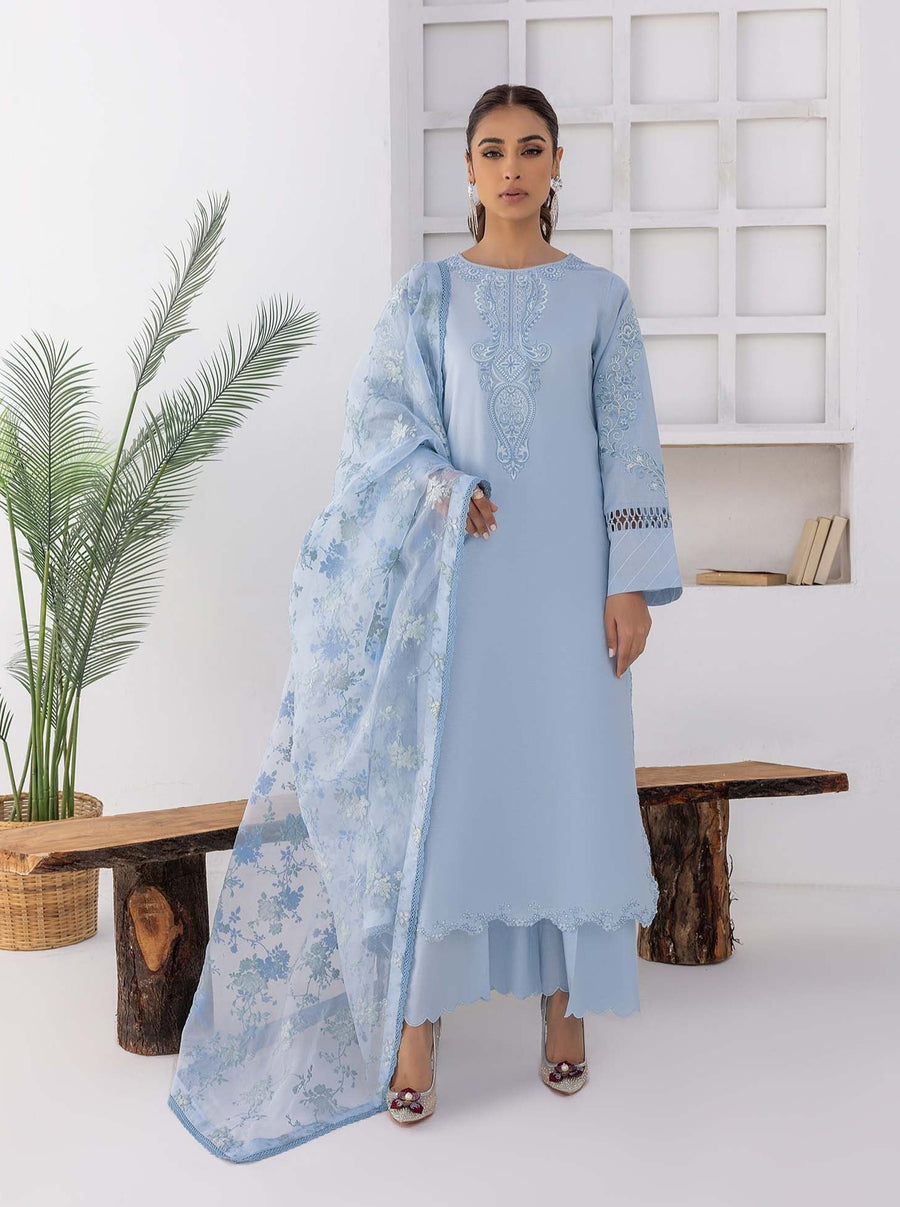 Nuriyaa Spring Summer Embroidered Lawn Pret 3 Piece Suit - Aqua