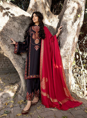 Nuriyaa Winter Pret Embroidered Shamose Silk 2 Piece Suit - Rani