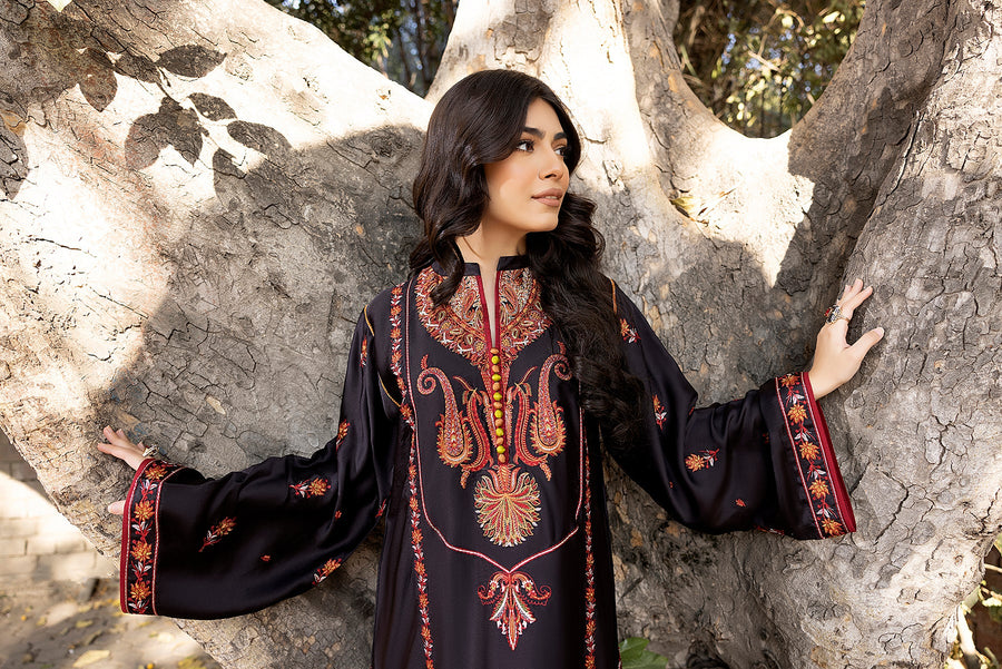 Nuriyaa Winter Pret Embroidered Shamose Silk 2 Piece Suit - Rani