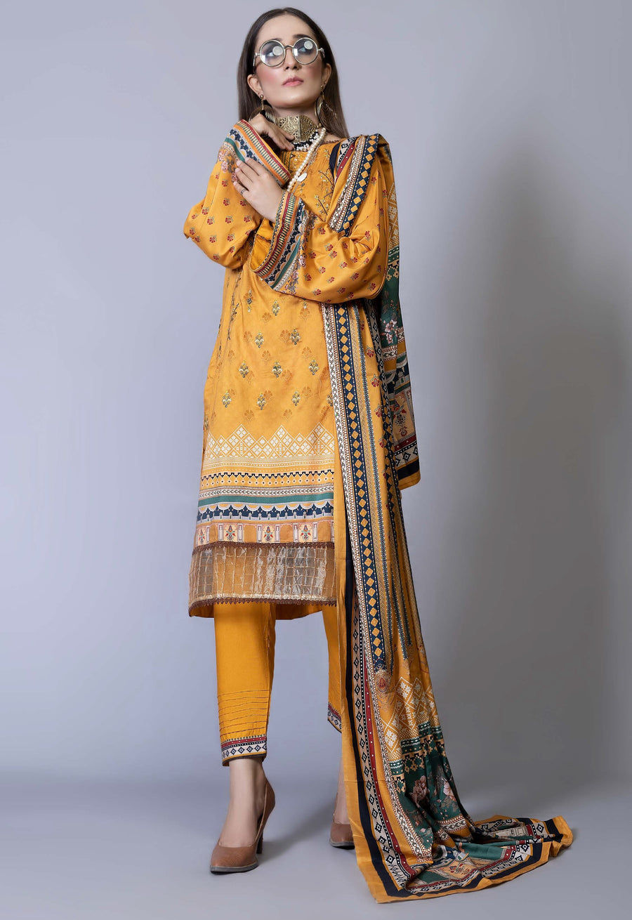Florence Vol 04 Embroidered Staple Linen Unstitched 3Pc Suit D-05
