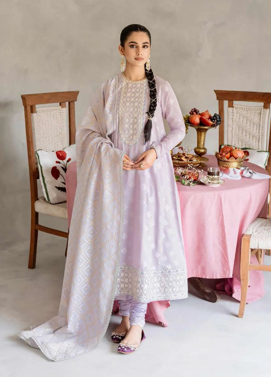 Cross Stitch Embroidered Jacquard Unstitched 3Pc Suit D-05 Lilac Hint